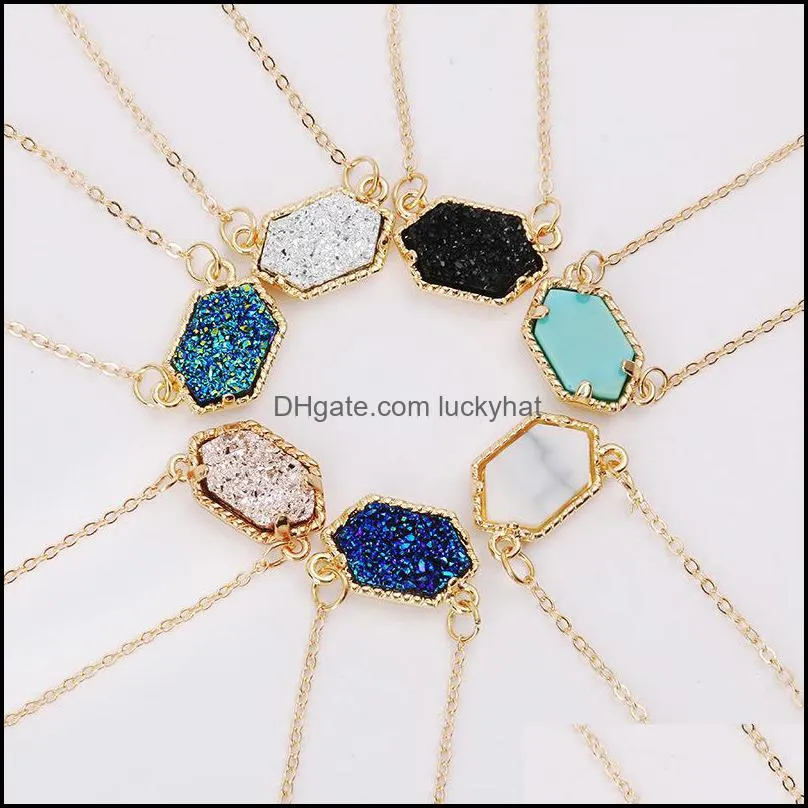 geometry stone crystal pendant necklace for women resin silver gold plating 10 color necklace fashion jewelry wholesale