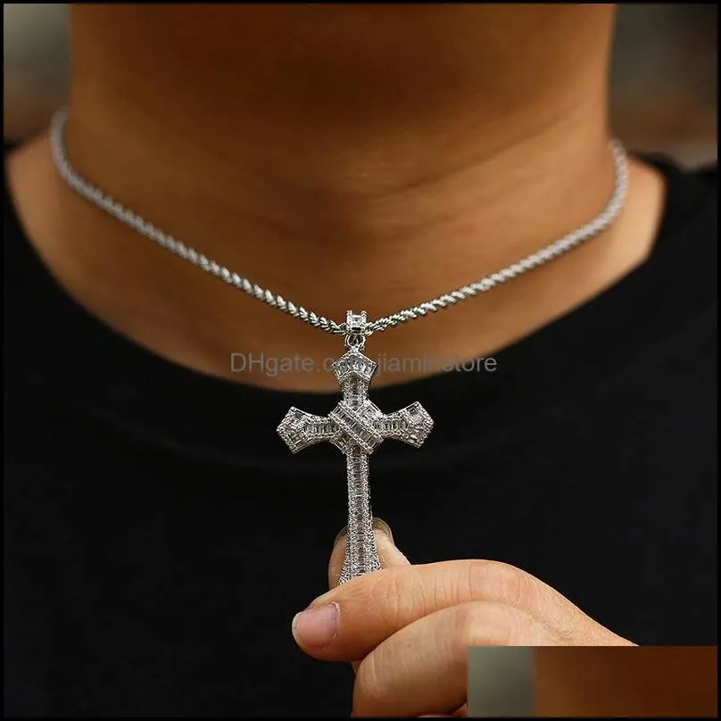 gold long diamond cross pendant 925 sterling silver party wedding pendants necklace for women men moissanite jewelry gift 637 t2