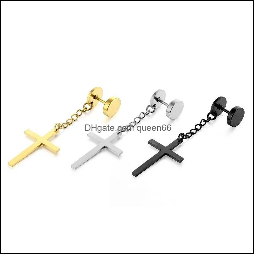 1 piece punk gothic stainless steel stud earring back cross round fake ear taper dumbbell women men rock jewelry