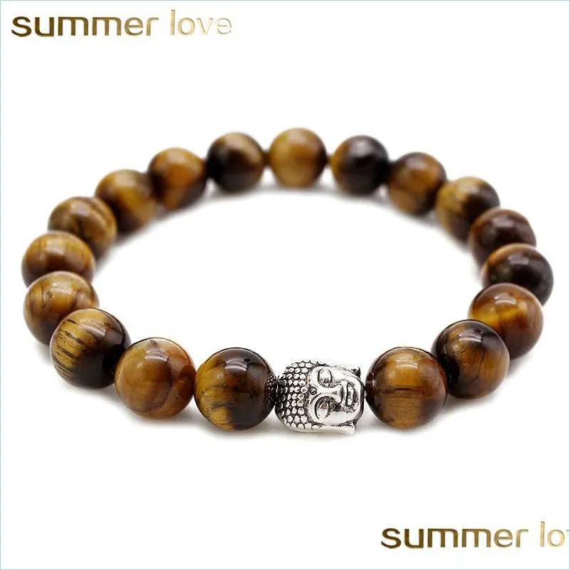 adjustable size tiger eye stone beaded bracelets for men women 10mm buddha beads bracelet fashion jewelry gift