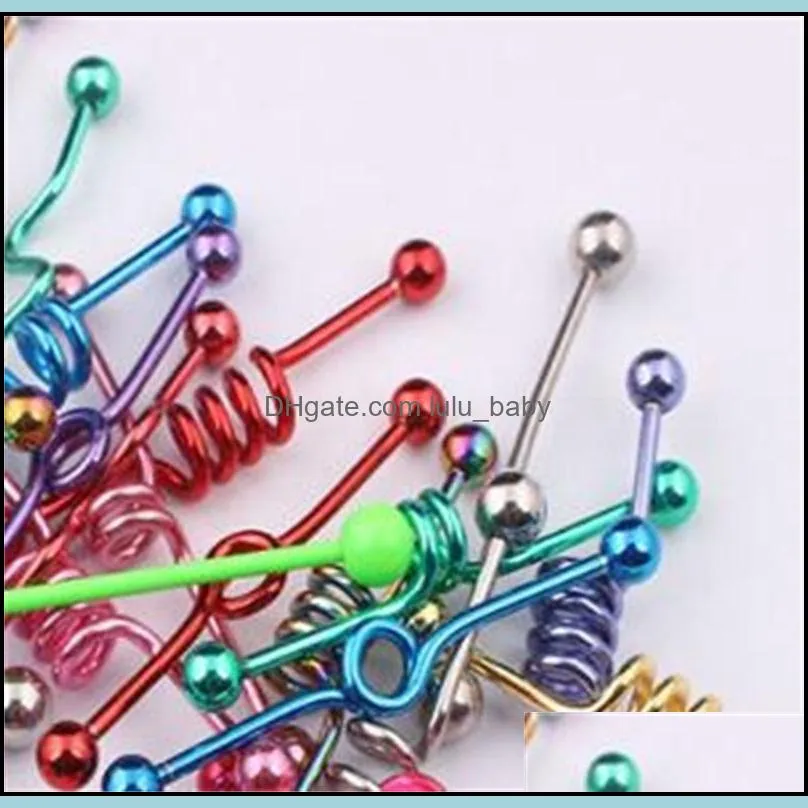 tongue bar t01 20pcs mix style mix color stainless steel industrial barbell tongue ring body piercing jewelry zvzna
