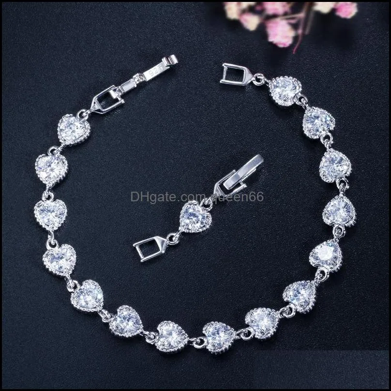 5 colors for options white gold plated round cz heart braclet for girls women for party wedding nice gift