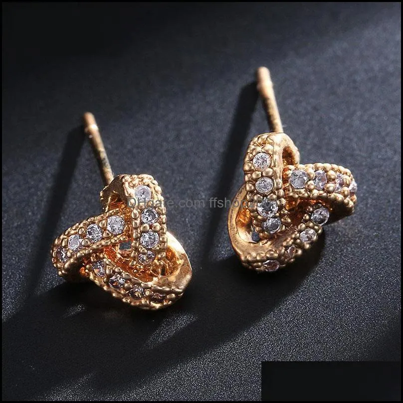 knot love cubic zirconia stud earring for women girl fashion 925 silver antiallergy pin earring weeding party designer jewelry