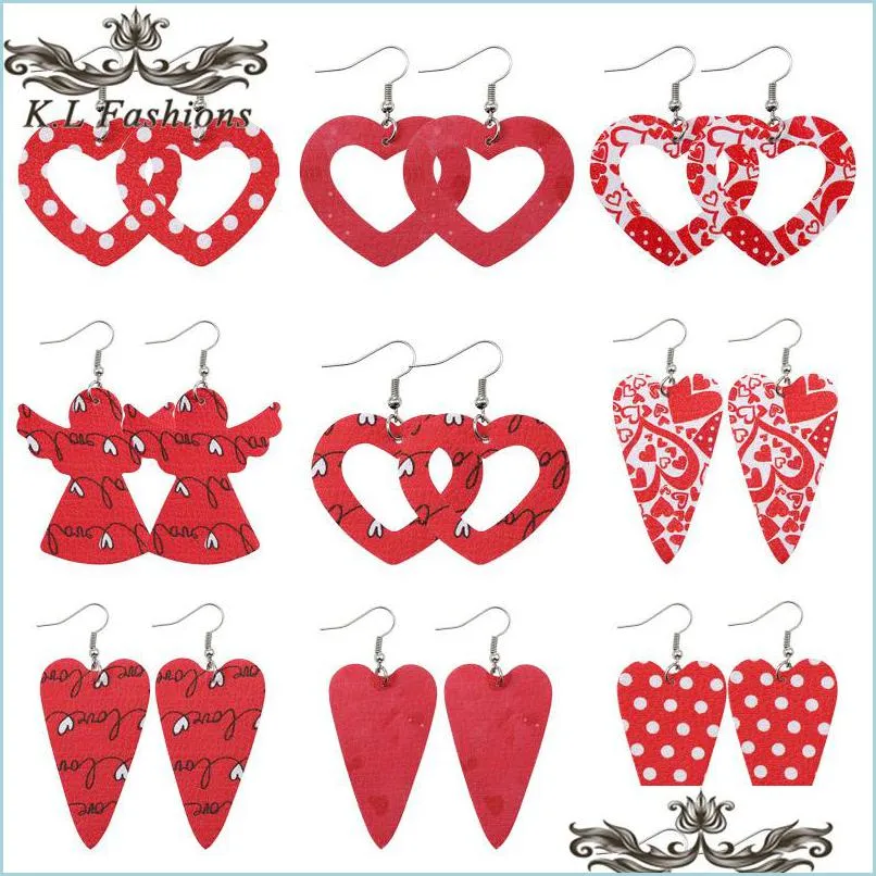 twoside pu leather dangle earrings for women red angel hollow heart printed charm ear lightweight christmas gifts