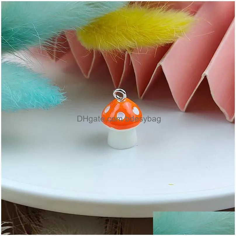 10pcs 6 color mushroom plant vegetable resin earring charms diy findings 3d phone keychain bracelets pendant for jewelry making