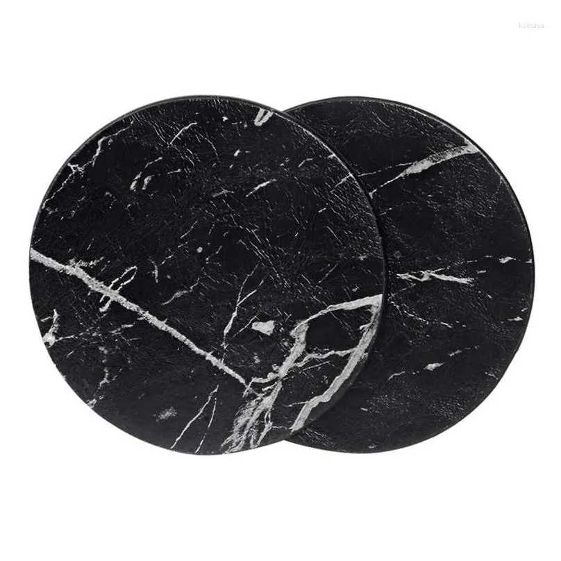 table mats coasters for drinks 6piece with holder marble black round cup mat pad set of home and kitchen use