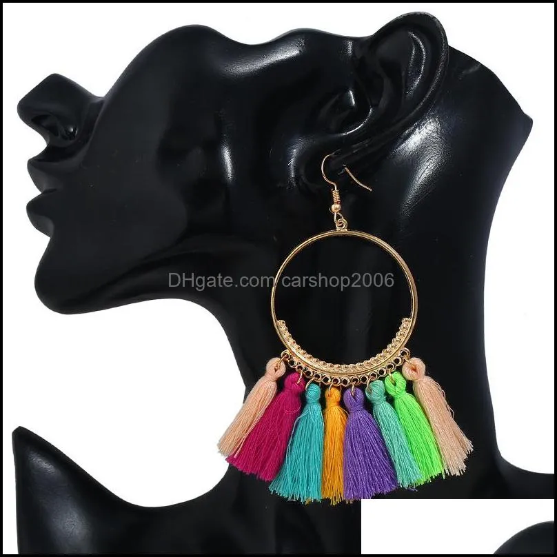 16 colors trendy ethnic bohemiantassel chandelier dangle earrings for women girl handmade jewelry colorful big hoop statement earrings