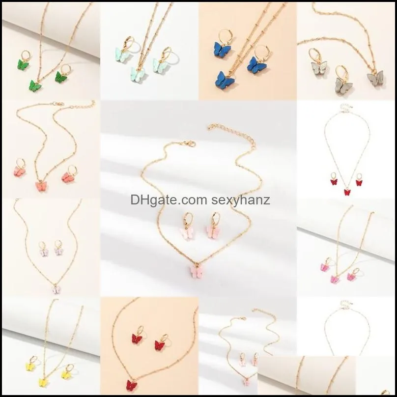 20pcs/lot lovely butterfly pendant necklaces and earrings set for women girls fashion elegant party jewelry gift 2185 q2