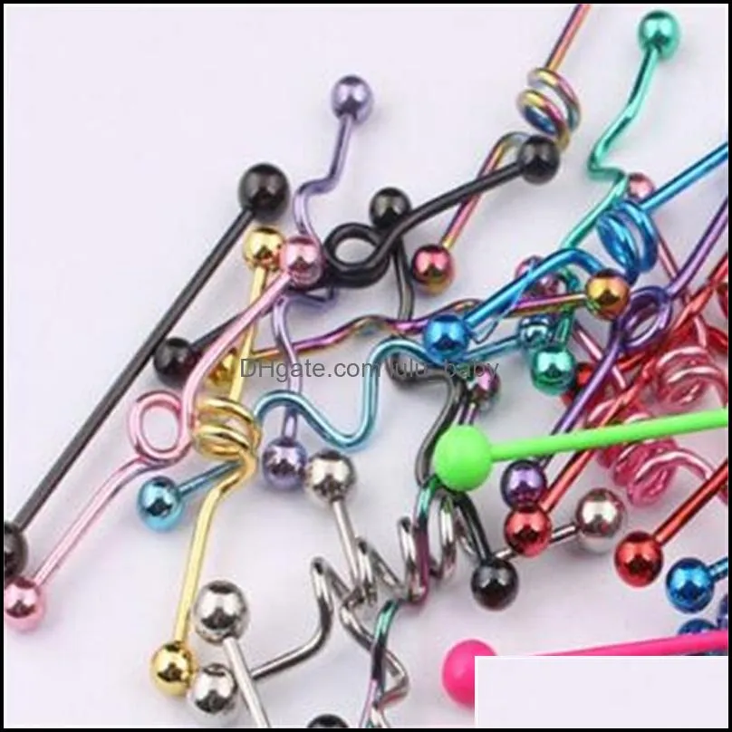 tongue bar t01 20pcs mix style mix color stainless steel industrial barbell tongue ring body piercing jewelry zvzna