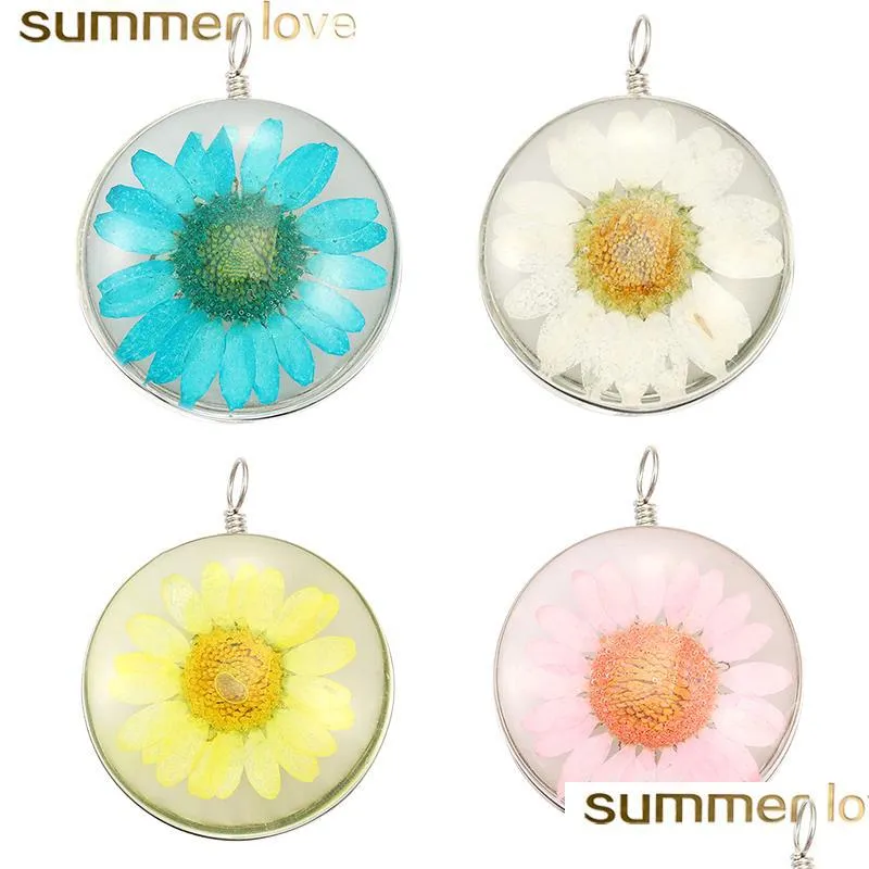 creative design glass dired flower small daisy ball shape pendant for necklace earring colorful transparent pendant diy jewelry