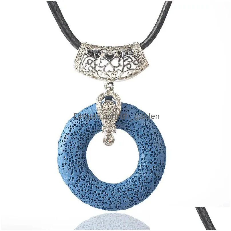 wholesale ring shape lava stone multilayer necklace essential oil diffuser volcanic rock pendant necklace women jewelry shipping