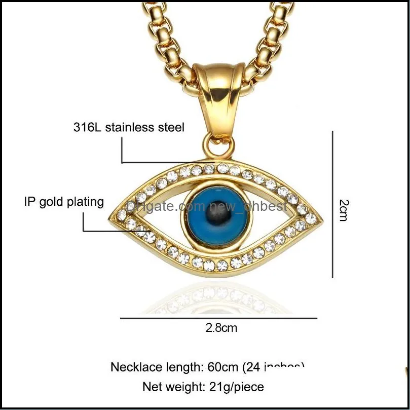 hip hop stainless steel bling iced out evil eye necklaces pendants ip gold filled natural stone eye necklace for men jewelry 3676 q2