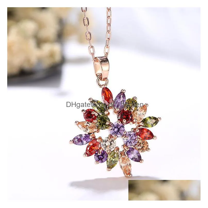 colorful zircon pendant copper ornament european and american export diamond necklace rose golden anti allergy jewelry shipping