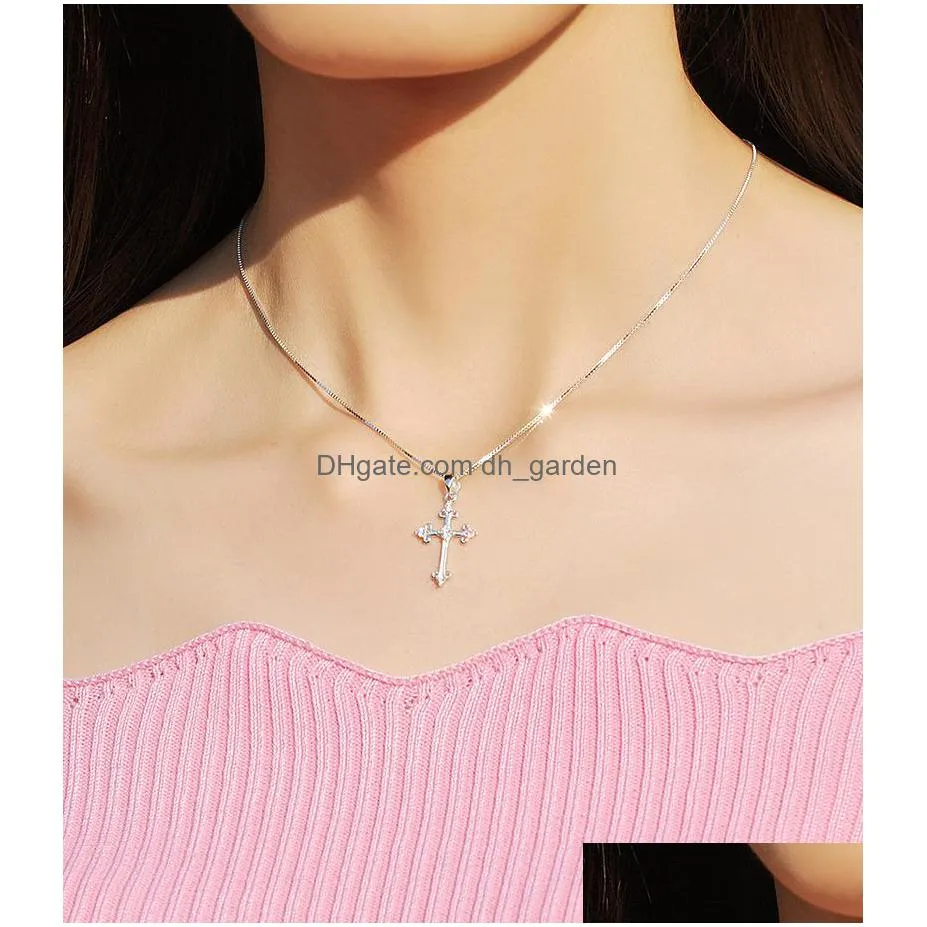 s925 sterling silver couple necklace pendant korean version male and female students fashion simple cross pendant xl1c062