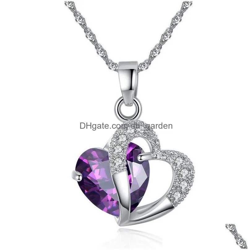 wholesale nice rhinestone heart pendant with water wave chain heartshaped natural crystal pendant jewelry shipping