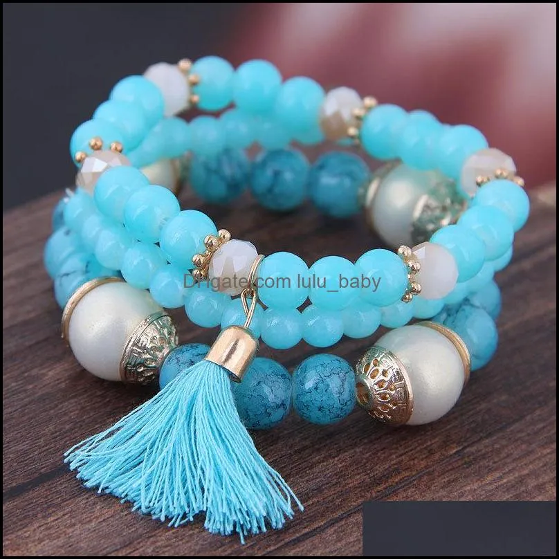 bohemian tassel charm pendant beads bracelets for women simulated pearl jewelry womens bracelet set boho ps2365 353 q2