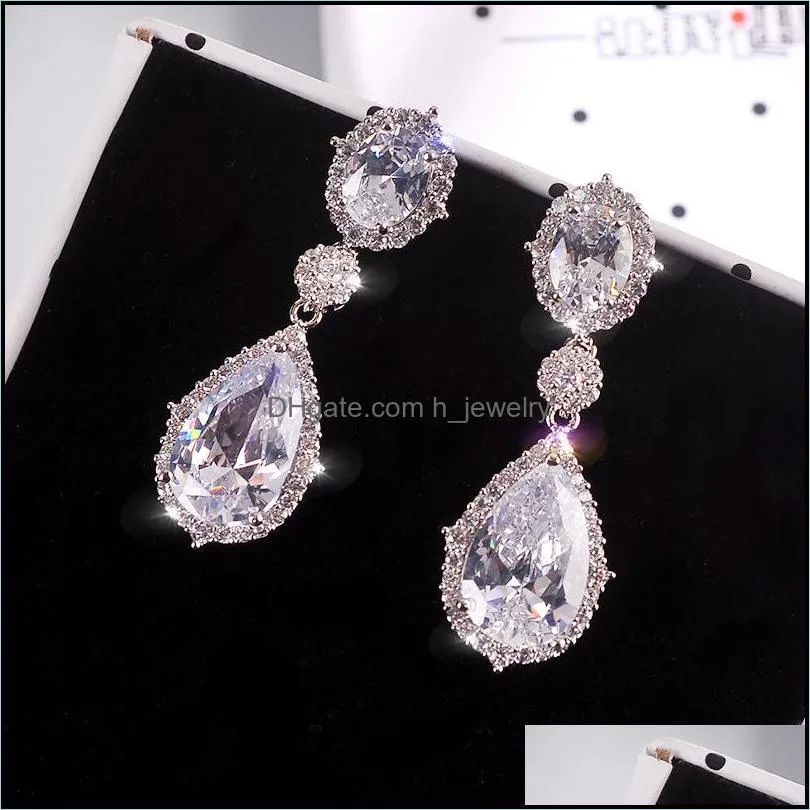 fashion silver plated 3a cubic zirconia waterdrop drop earring for women elegant copper inlaid cz earring gift for brides bridesmaids