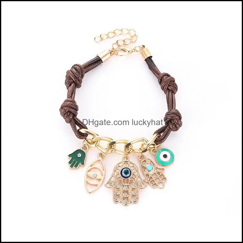 fashion fatimas hand hamsa bracelet evil eye bracelets leather pendant knit link for women arm fatima 133 w2