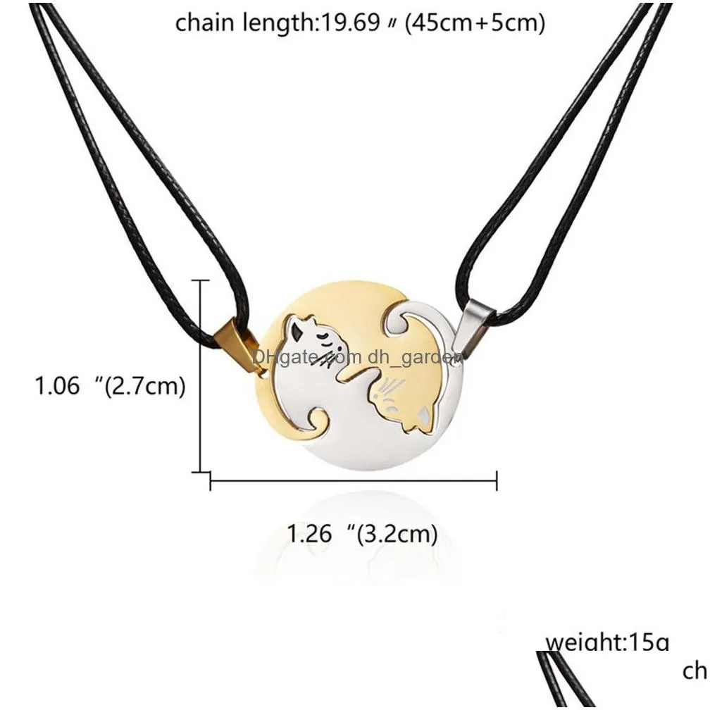 high quality round heart love pendant necklace black and white embrace lovers stainless steel cat jewelry wholesale