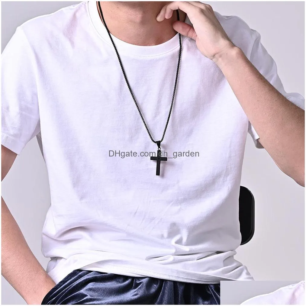 wholesale mens titanium steel jesus bible cross necklace book of christian faith koran cross religious pendant 60cm chains 