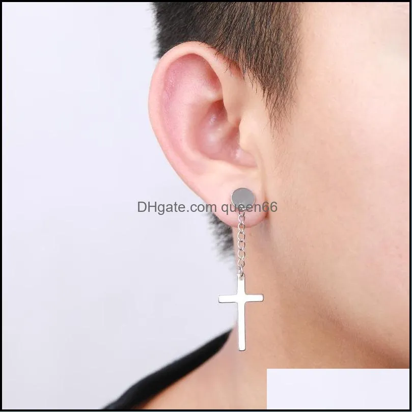 1 piece punk gothic stainless steel stud earring back cross round fake ear taper dumbbell women men rock jewelry