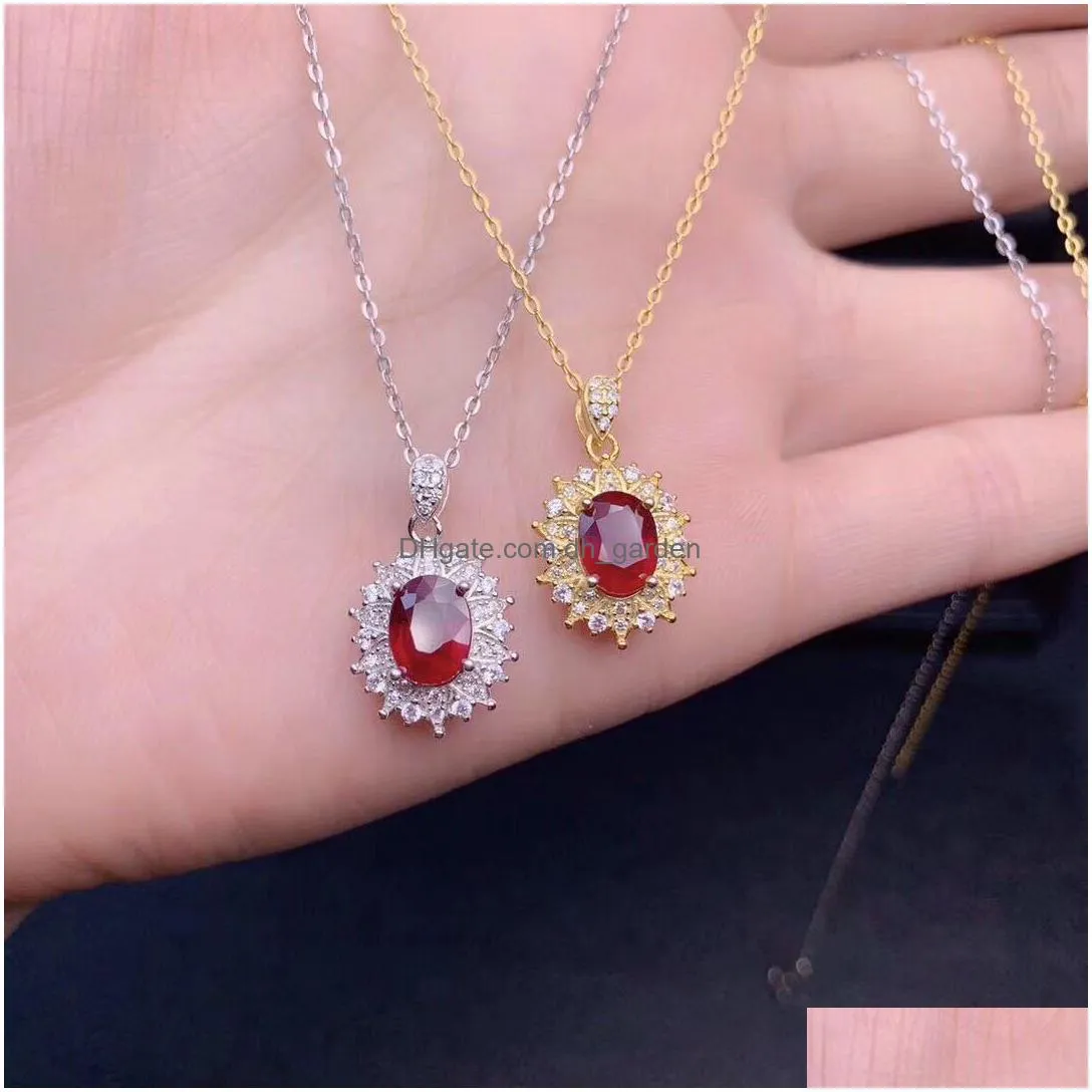fire color full diamond gemstone jewelry imitation pigeon blood ruby female pendant jewelry set 45cm chain opening ring wholesale