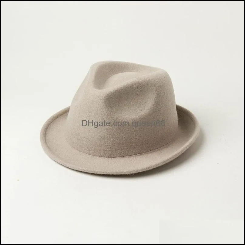  solid wool classic small brim fedoras cap men women panama jazz hat
