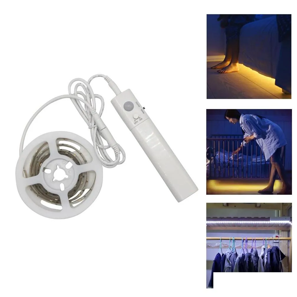 led flashlight strip motion activated night light flexible led strip sensor automatic bed light dc 6v 1m with battery holder