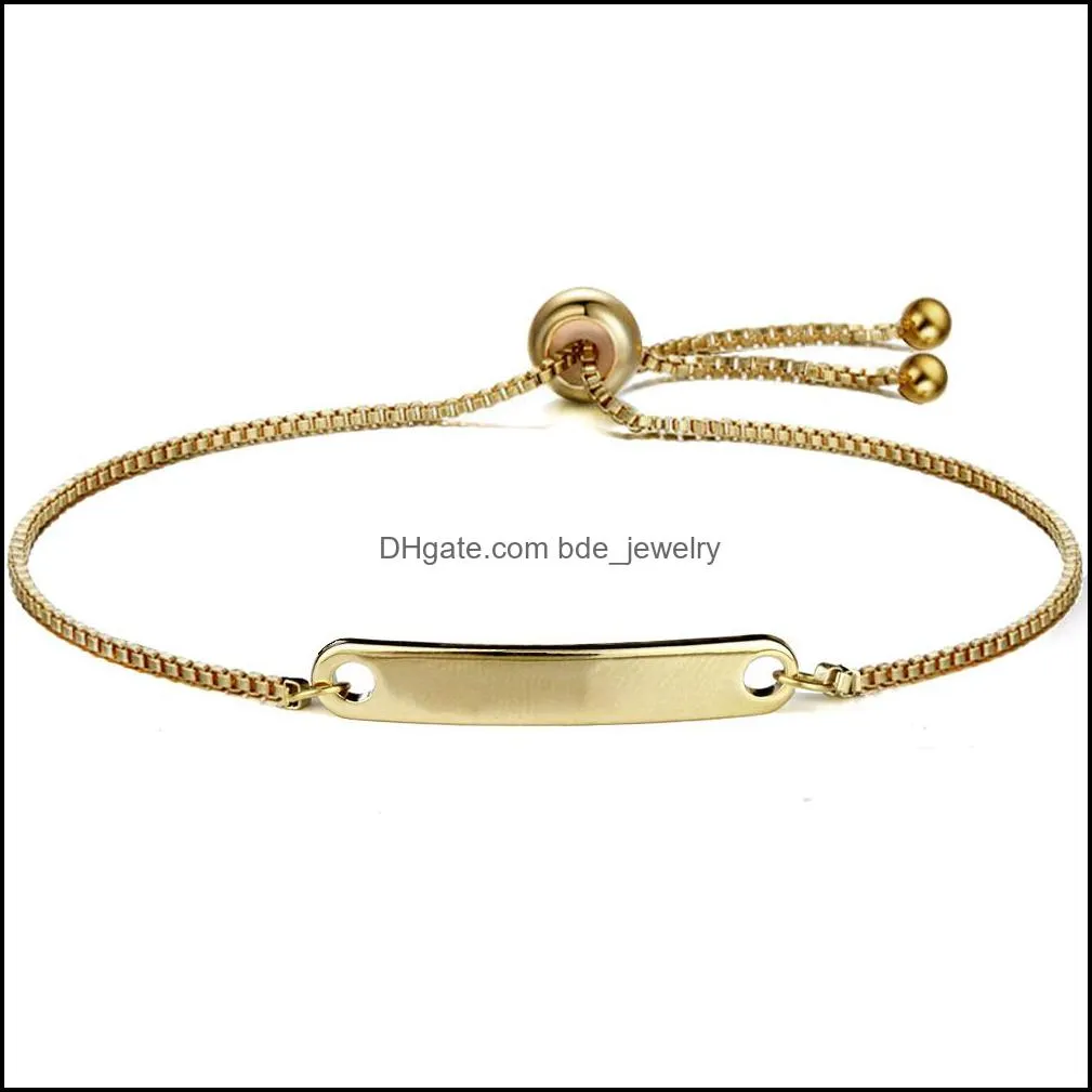 fashion stainless steel bracelet gold can custom name id initial charm bracelets blank bar bracelet for women personalize jewelry
