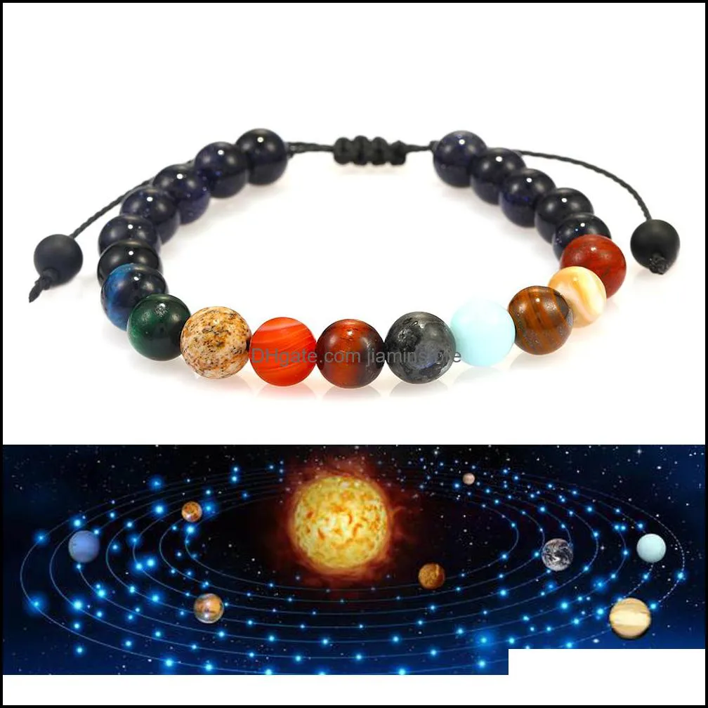 men bracelet universe galaxy eight planets braid bead bracelet natural stone universe yoga solar chakra bracelet for women men jewelry