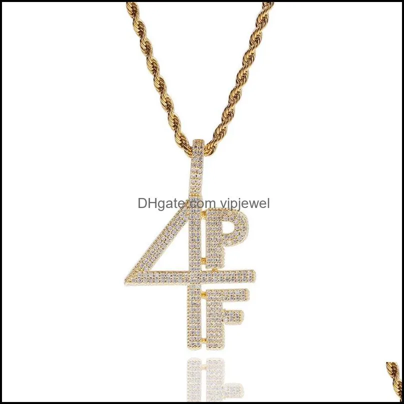 gold silver plated 4pf pendant necklace iced out lab diamond letter number dj rapper jewelry street style chain 740 t2