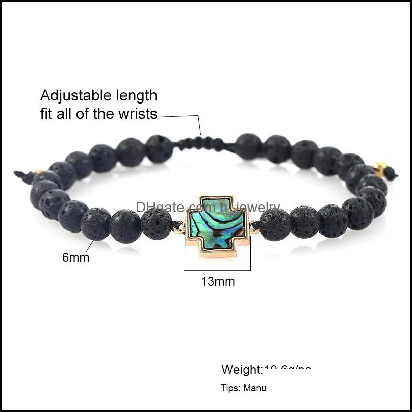 6mm lava stone beaded bracelet for men women handmade braided natural abalone shell heart round cross charm bracelet fashion jewelry