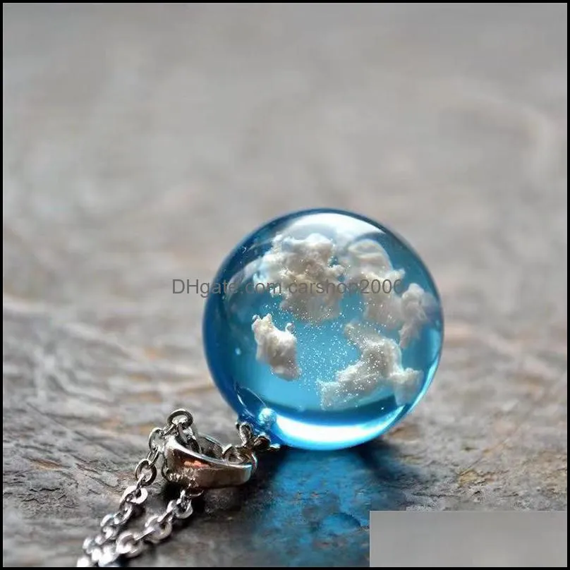 creative handmade blue sky white cloud pendant necklace fashion women resin ball moon pendant necklace transparent lady jewelry gift