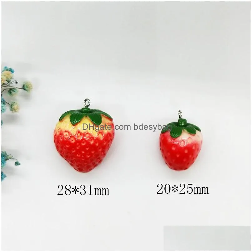 20pcs classics 3d resin strawberry charms pendants fruit floating creative keys diy jewelry making accessories handmade