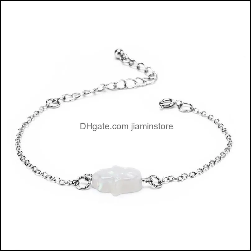  fashion hamsa hand opal bracelet for women white pink blue adjustable size chain bracelet elegant jewelry gift