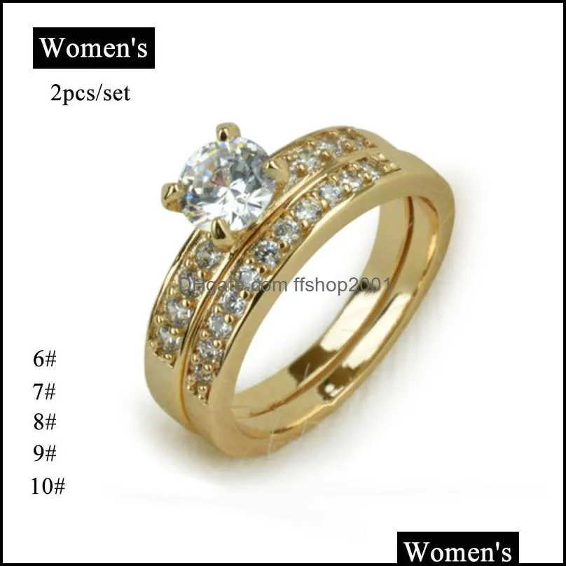 gold plating couple ring set for women men punk style crystal stackable ring jewelry accessories
