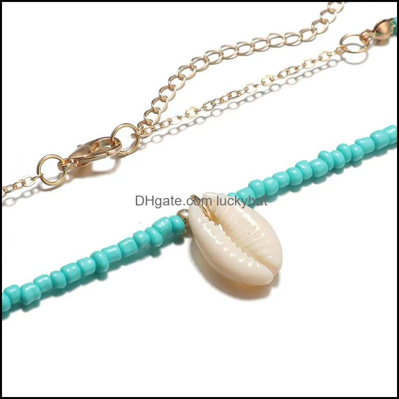 trendy bohemia nature stone shell pendant necklace jewelry beaded chain conch choker sexy simple necklace for women