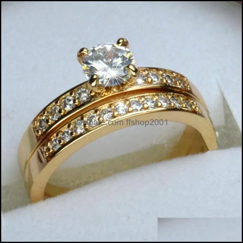 gold plating couple ring set for women men punk style crystal stackable ring jewelry accessories