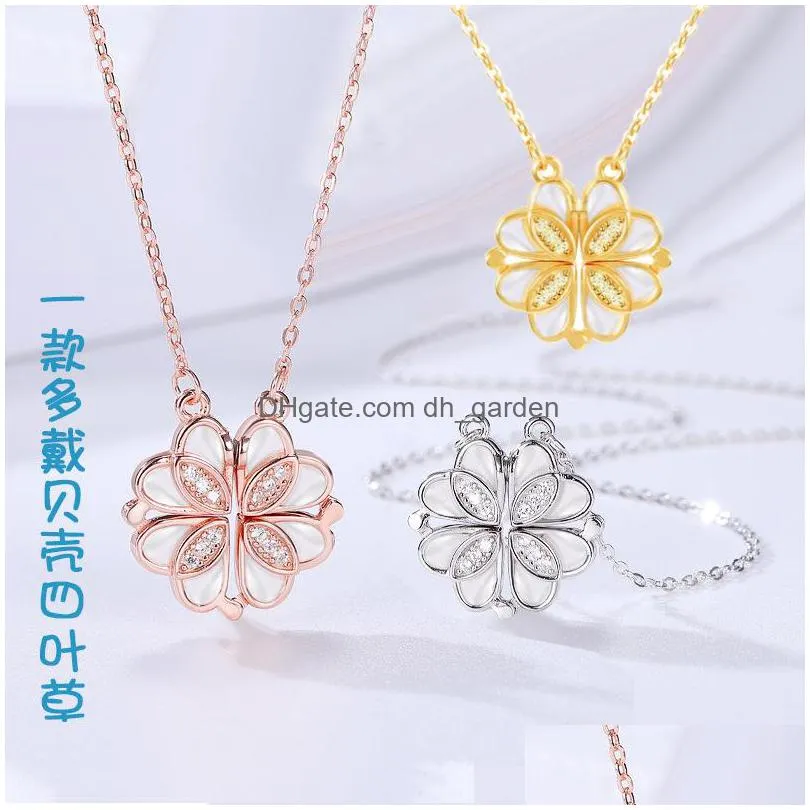 clover necklaces womens one with doublesided love heart clavicle neck chain necklace pendant 44add5cm