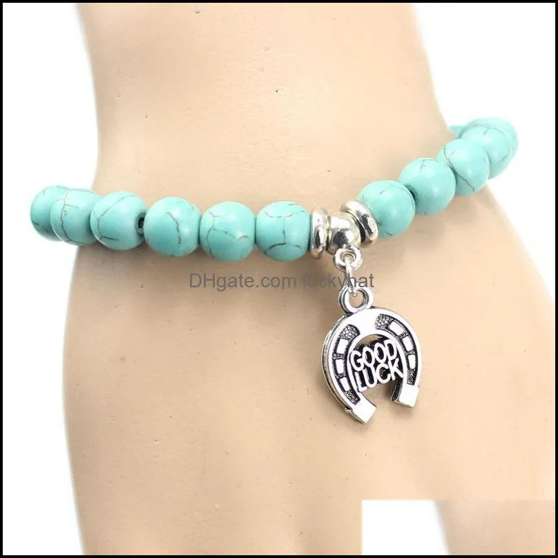 8mm turquoise bead hamsa hand charm bracelets turkish ethnic religions jewelry women usa yoga