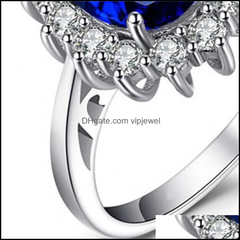 created blue sapphire ring princess crown halo engagement wedding rings 925 sterling silver rings for women 2021 1227 t2