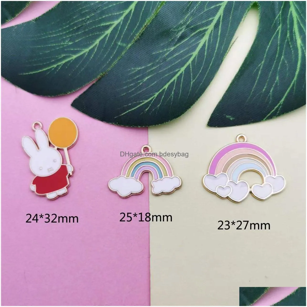 20pcs charms lovely rain the rabbit balloon rainbow cute pendants making diy handmade finding for keychain necklace oil dripping