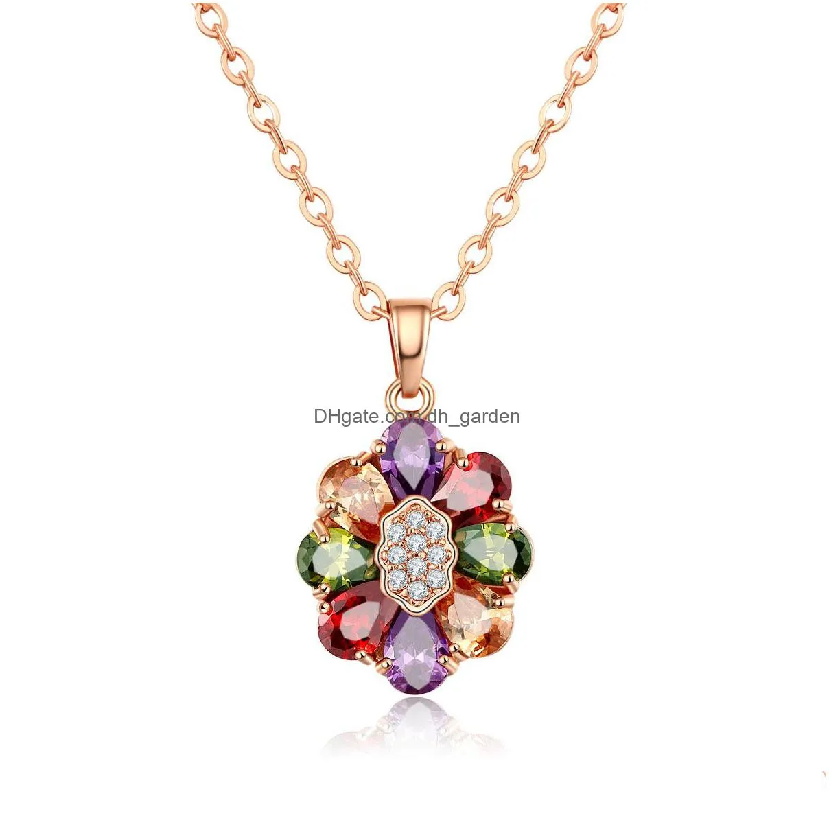 wholesale environmental protection copper plated kc gold necklace full diamond seven color zircon necklace shipping