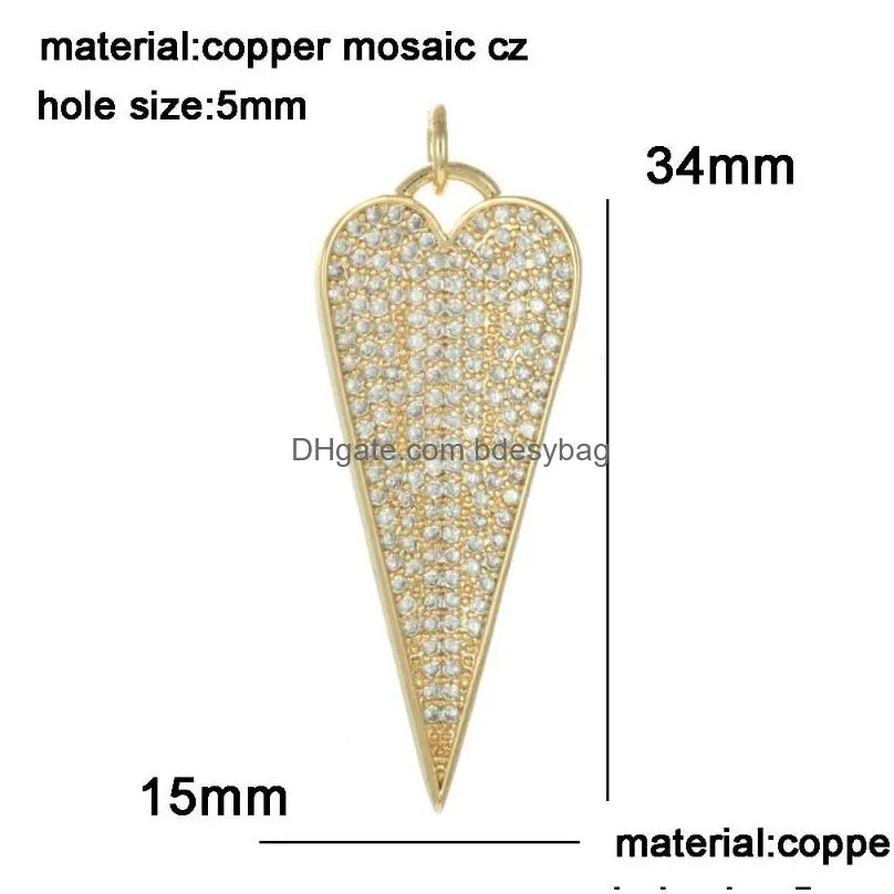 charms heart design for jewelry making supplies gold pendant diy earring necklace bracelet copper cz accessories