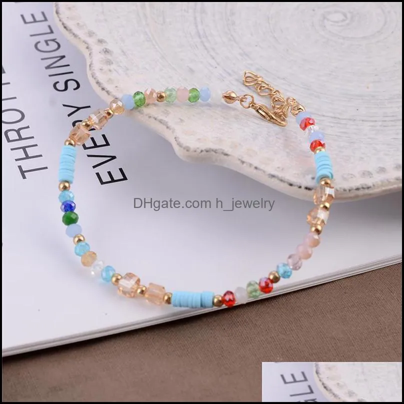 vintage ethnic bohemian beach vacation anklet bracelet colorful crystal beaded gold chain anklet for woman man jewelry