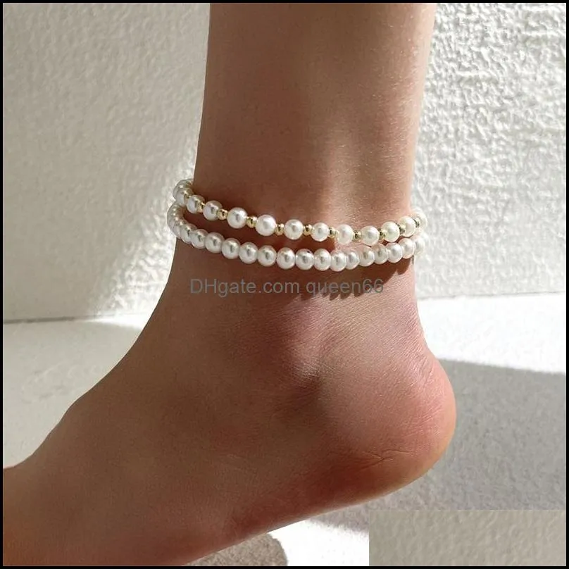 anklets sweet imitation pearl chain for women fashion trendy bracelet foot body jewelry accessories c3
