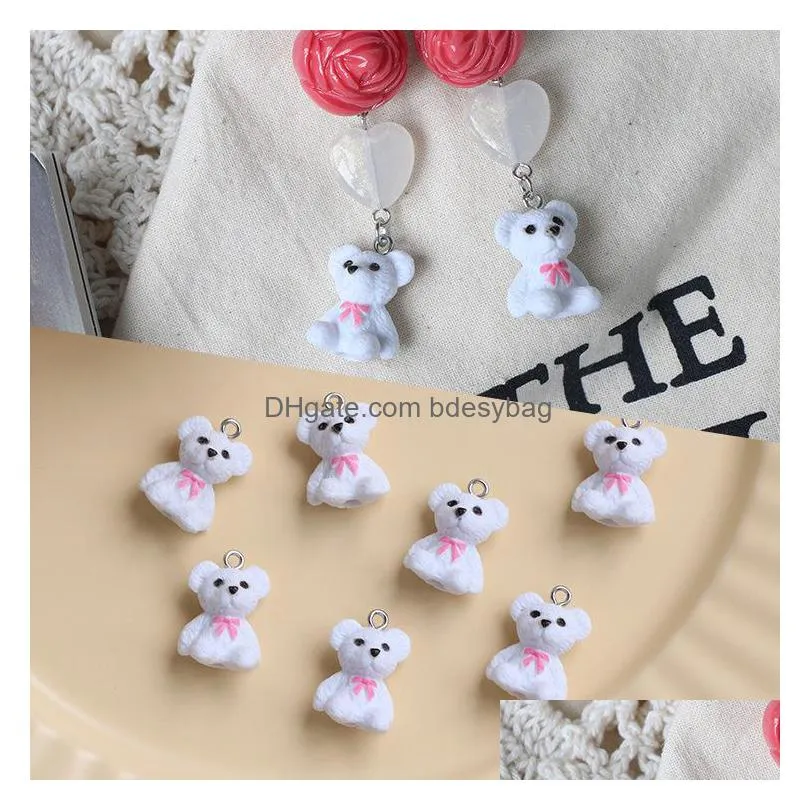 20pcs/lot 20x15mm cute bear matte resin charms for women making diy necklace keychain pendant jewelry accessories
