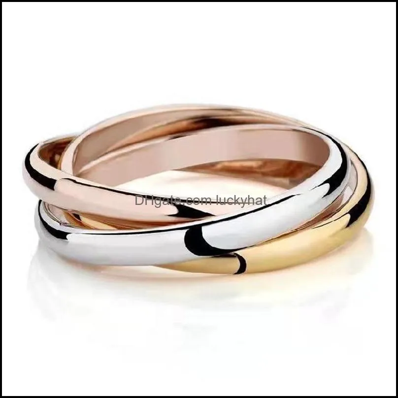 womens titanium stainless steel triple tone triroll links band stacked silver rose gold 3 color ring 20211223 t2