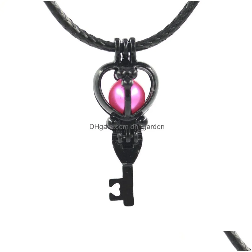 black fashion love wish pearl gem beads locket cages pendants diy pearl necklace charm pendants mountings