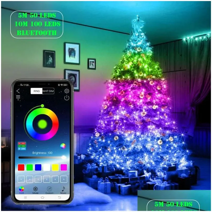 smart app led string 10m 100led rgb colorful fairy light strings christmas tree ornaments home year decor led garland